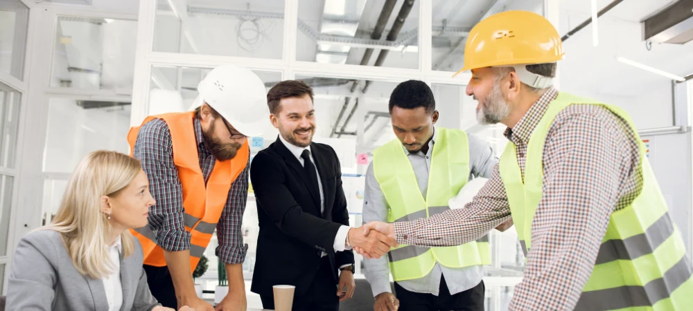 A construction company marketing meeting between contractors and stakeholders